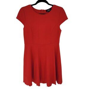 Lulus womens large red Proof of perfection cap sleeve scalloped hem skater dress